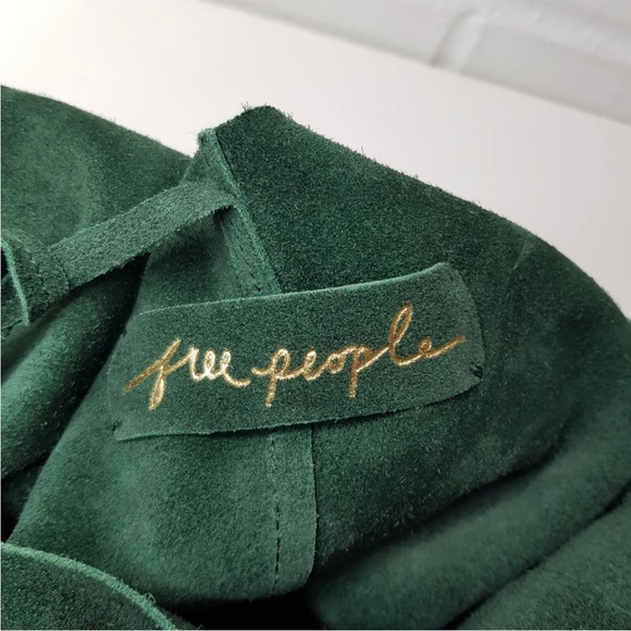 Free People Paris Suede Tote Bag Green Shoulder Leather Slouchy Tie Top BNWT - Picture 14 of 14